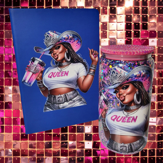 Country Queen Tumbler/Journal Set (16 oz Glass Mug)