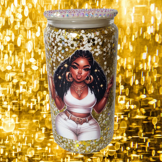 Glitter & Gold Tumbler (16 oz Glass Mug)